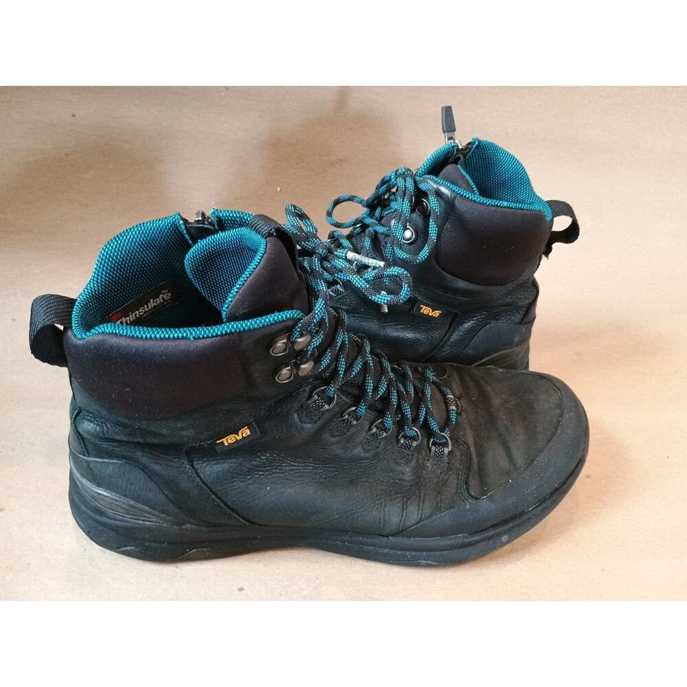TEVA UTILITY WATERPROOF TALL BLACK TEAL HIKING BOOTS SZ 13 MEN 1018227